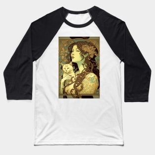 Woman holding Cat - Art Nouveau Style Baseball T-Shirt